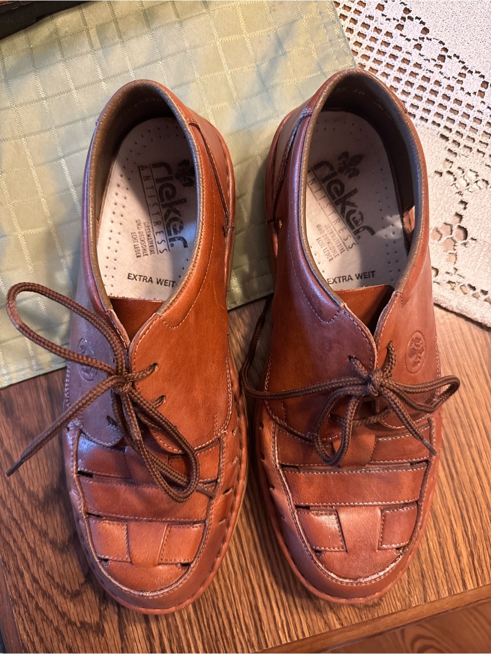 Rieker Men’s Tan Leather Lace-Up Slip-On Loafers